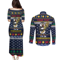 Personalized Pembrokeshire Wales Christmas Couples Matching Puletasi and Long Sleeve Button Shirt The Lovespoon Puffin - Wonder Print Shop