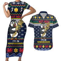 Personalized Pembrokeshire Wales Christmas Couples Matching Short Sleeve Bodycon Dress and Hawaiian Shirt The Lovespoon Puffin - Wonder Print Shop