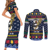 Personalized Pembrokeshire Wales Christmas Couples Matching Short Sleeve Bodycon Dress and Long Sleeve Button Shirt The Lovespoon Puffin - Wonder Print Shop