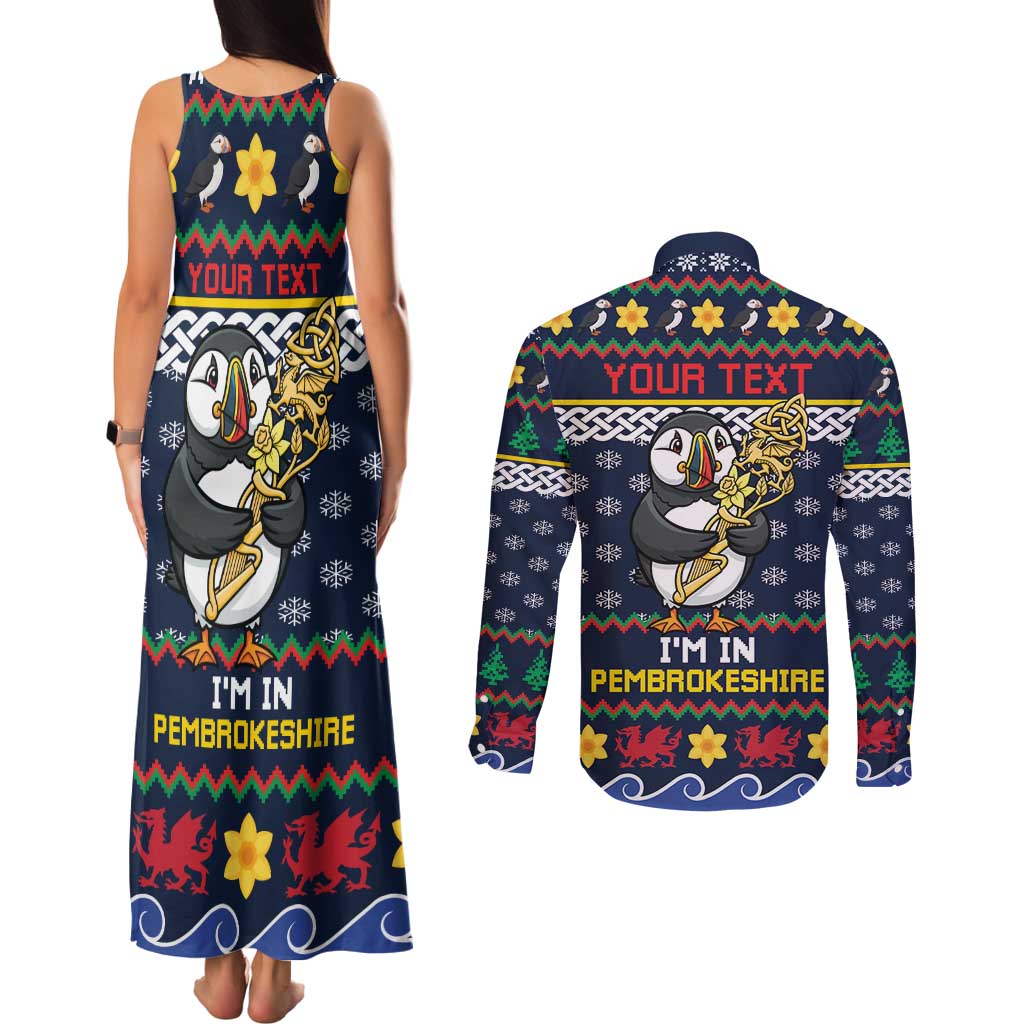 Personalized Pembrokeshire Wales Christmas Couples Matching Tank Maxi Dress and Long Sleeve Button Shirt The Lovespoon Puffin - Wonder Print Shop