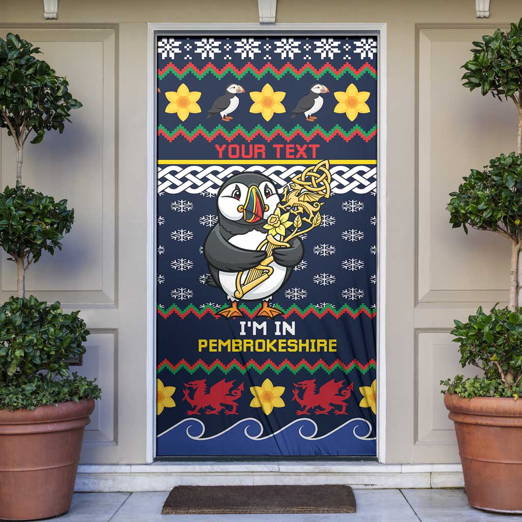 Personalized Pembrokeshire Wales Christmas Door Cover The Lovespoon Puffin - Wonder Print Shop