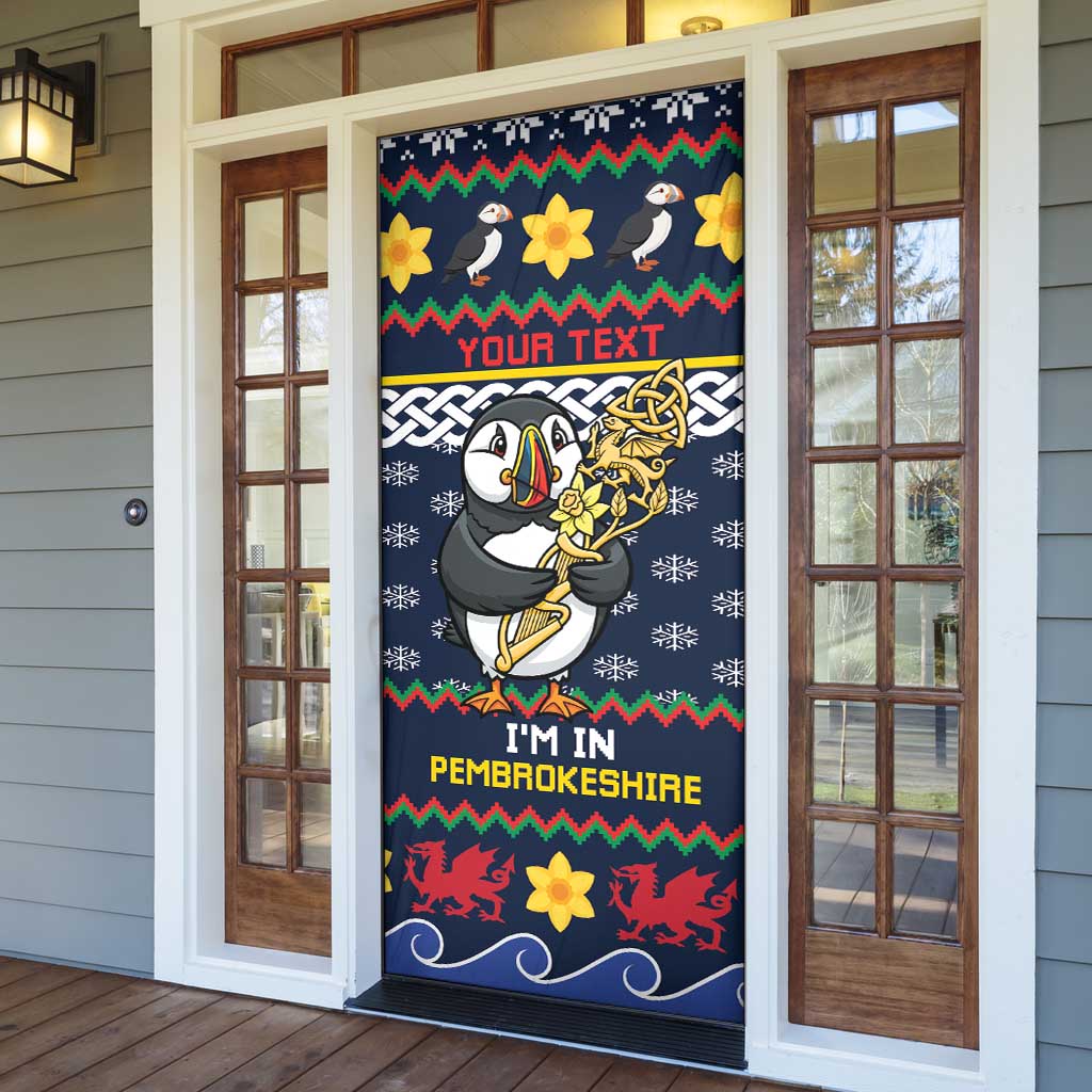 Personalized Pembrokeshire Wales Christmas Door Cover The Lovespoon Puffin - Wonder Print Shop