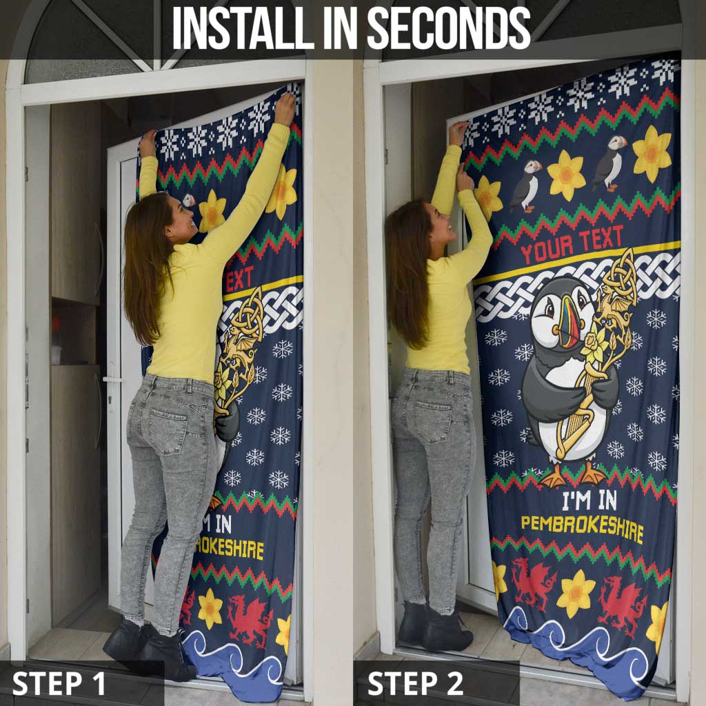 Personalized Pembrokeshire Wales Christmas Door Cover The Lovespoon Puffin - Wonder Print Shop