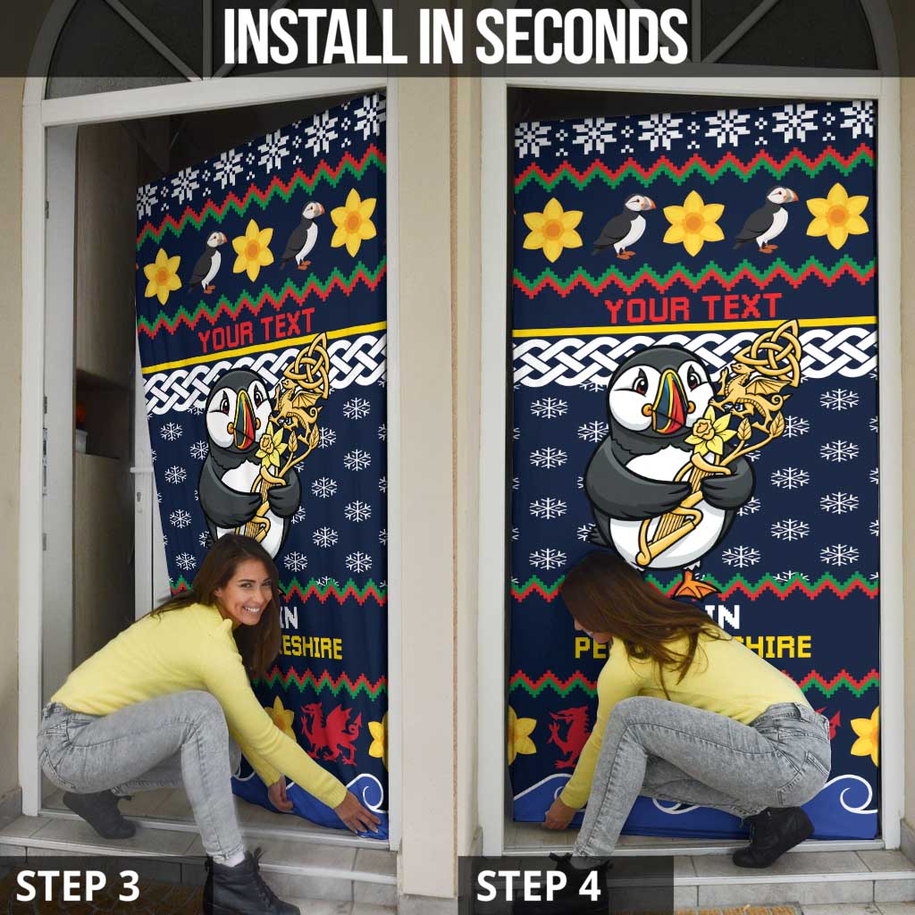 Personalized Pembrokeshire Wales Christmas Door Cover The Lovespoon Puffin - Wonder Print Shop