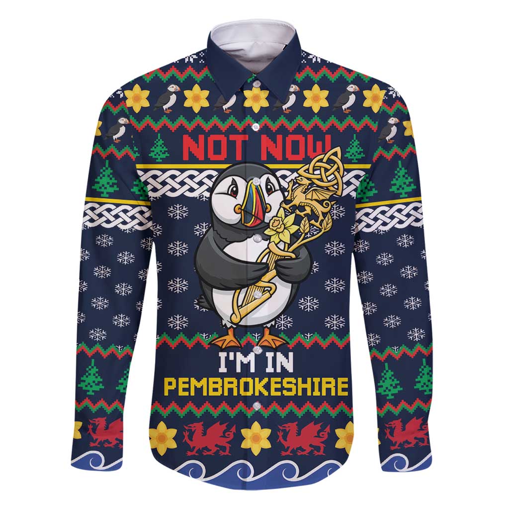 Personalized Pembrokeshire Wales Christmas Family Matching Long Sleeve Bodycon Dress and Hawaiian Shirt The Lovespoon Puffin - Wonder Print Shop