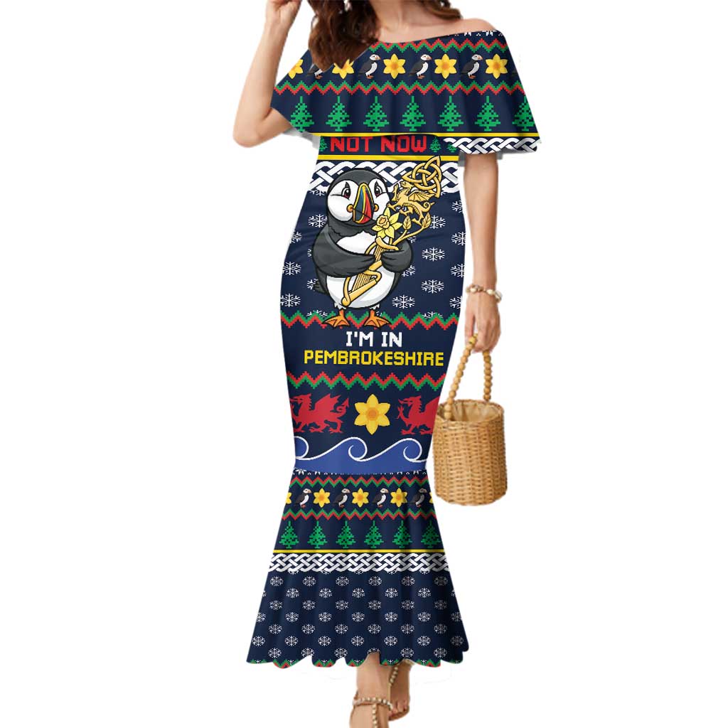 Personalized Pembrokeshire Wales Christmas Family Matching Mermaid Dress and Hawaiian Shirt The Lovespoon Puffin - Wonder Print Shop
