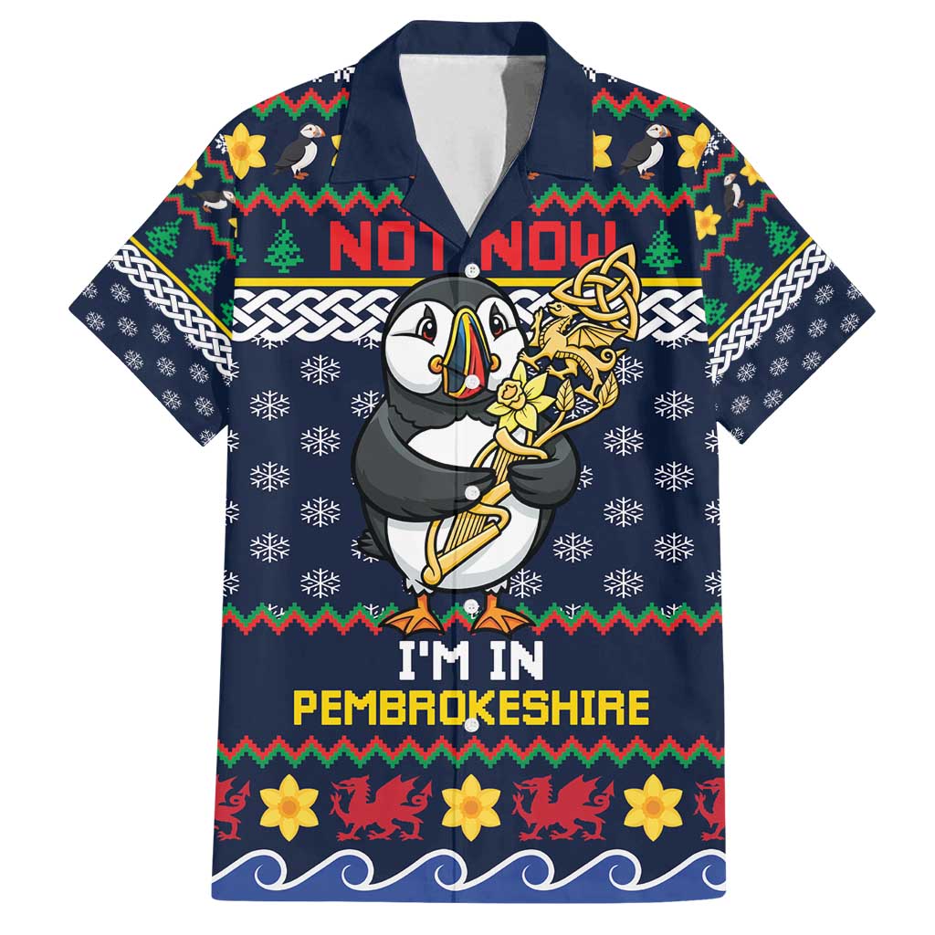 Personalized Pembrokeshire Wales Christmas Family Matching Off Shoulder Maxi Dress and Hawaiian Shirt The Lovespoon Puffin - Wonder Print Shop