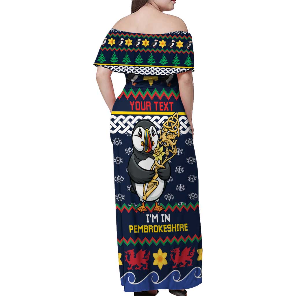 Personalized Pembrokeshire Wales Christmas Family Matching Off Shoulder Maxi Dress and Hawaiian Shirt The Lovespoon Puffin - Wonder Print Shop