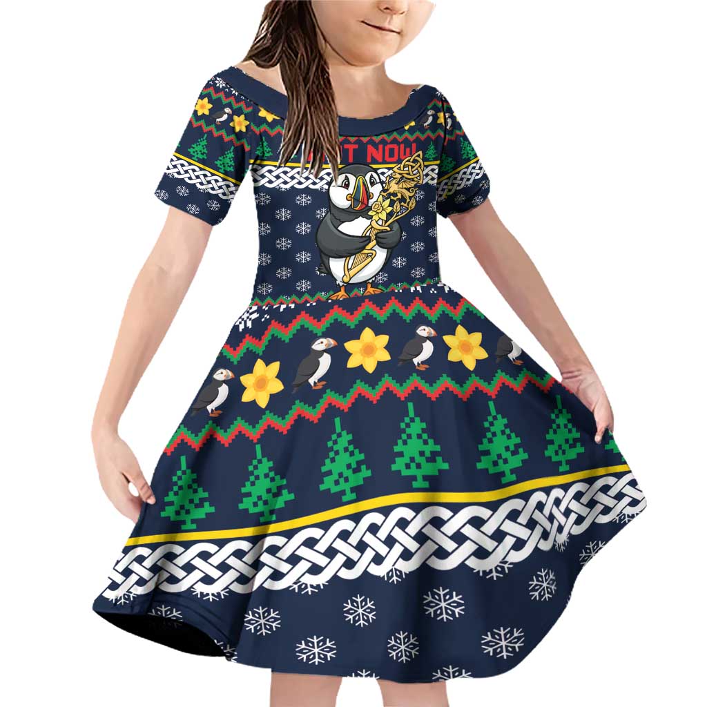 Personalized Pembrokeshire Wales Christmas Family Matching Off Shoulder Short Dress and Hawaiian Shirt The Lovespoon Puffin - Wonder Print Shop