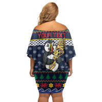 Personalized Pembrokeshire Wales Christmas Family Matching Off Shoulder Short Dress and Hawaiian Shirt The Lovespoon Puffin - Wonder Print Shop
