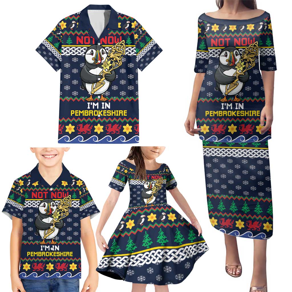 Personalized Pembrokeshire Wales Christmas Family Matching Puletasi and Hawaiian Shirt The Lovespoon Puffin - Wonder Print Shop