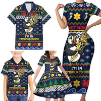 Personalized Pembrokeshire Wales Christmas Family Matching Short Sleeve Bodycon Dress and Hawaiian Shirt The Lovespoon Puffin - Wonder Print Shop
