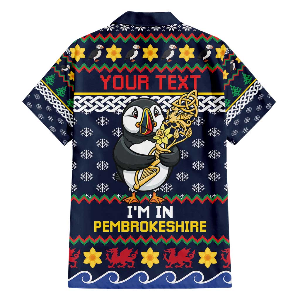 Personalized Pembrokeshire Wales Christmas Family Matching Short Sleeve Bodycon Dress and Hawaiian Shirt The Lovespoon Puffin - Wonder Print Shop