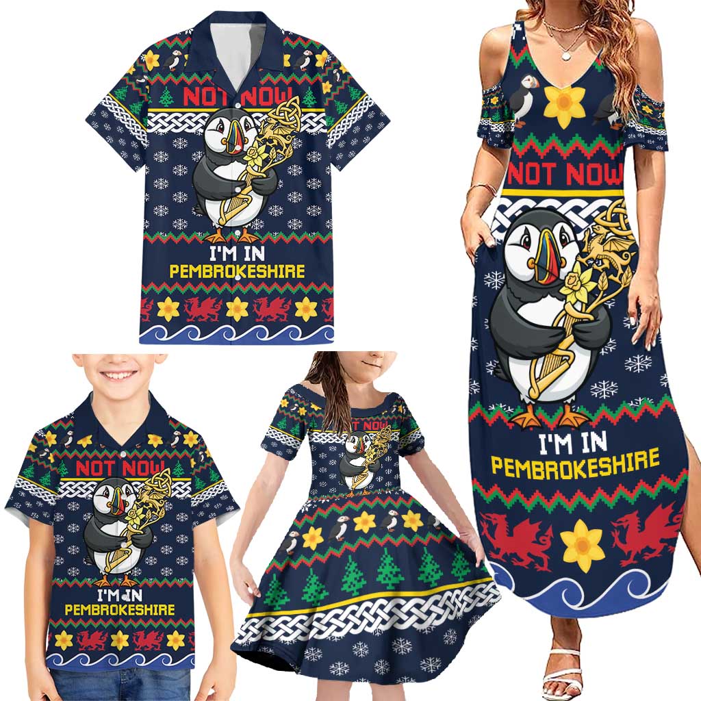 Personalized Pembrokeshire Wales Christmas Family Matching Summer Maxi Dress and Hawaiian Shirt The Lovespoon Puffin - Wonder Print Shop