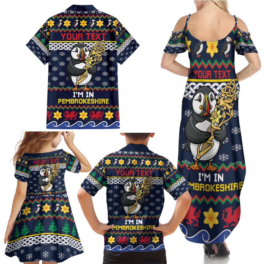 Personalized Pembrokeshire Wales Christmas Family Matching Summer Maxi Dress and Hawaiian Shirt The Lovespoon Puffin - Wonder Print Shop