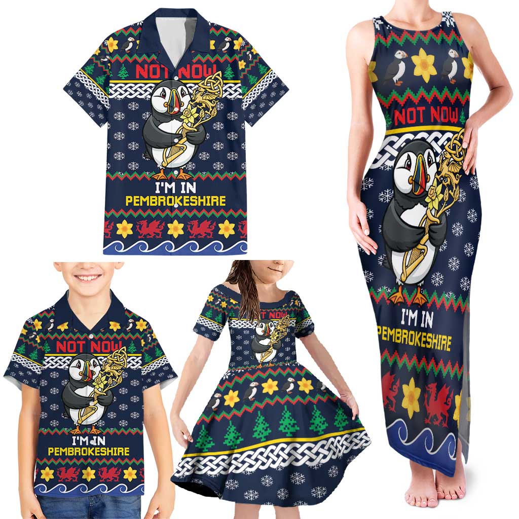 Personalized Pembrokeshire Wales Christmas Family Matching Tank Maxi Dress and Hawaiian Shirt The Lovespoon Puffin - Wonder Print Shop