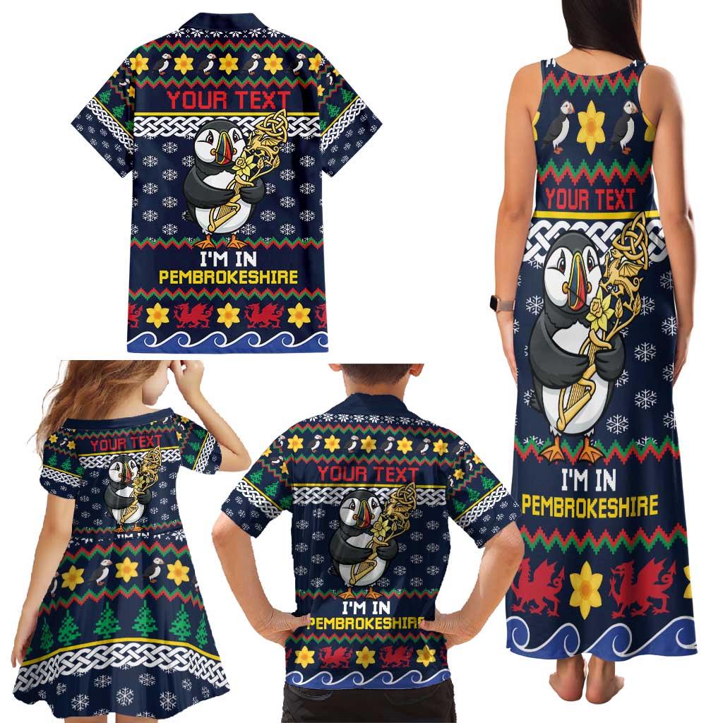Personalized Pembrokeshire Wales Christmas Family Matching Tank Maxi Dress and Hawaiian Shirt The Lovespoon Puffin - Wonder Print Shop