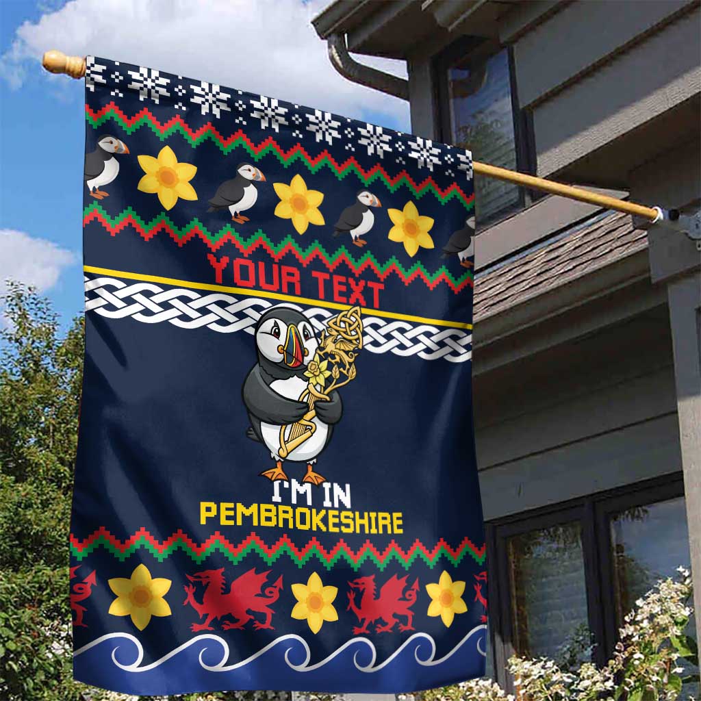 Personalized Pembrokeshire Wales Christmas Garden Flag The Lovespoon Puffin - Wonder Print Shop