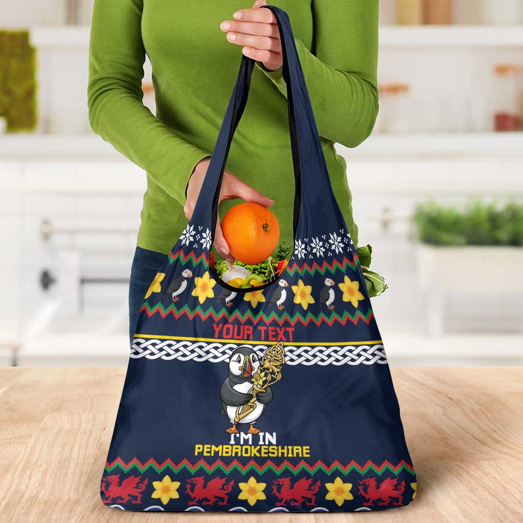 Personalized Pembrokeshire Wales Christmas Grocery Bag The Lovespoon Puffin - Wonder Print Shop