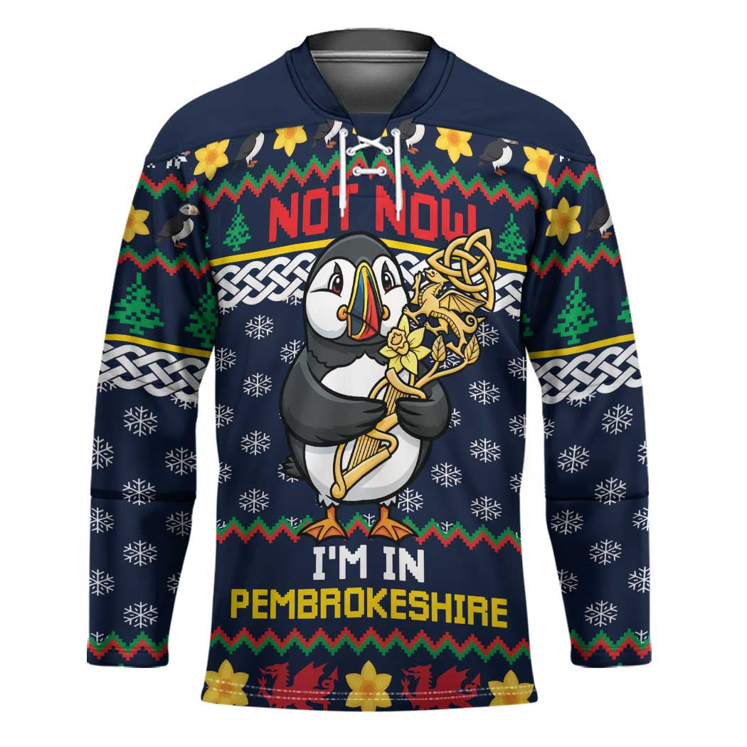 Personalized Pembrokeshire Wales Christmas Hockey Jersey The Lovespoon Puffin - Wonder Print Shop