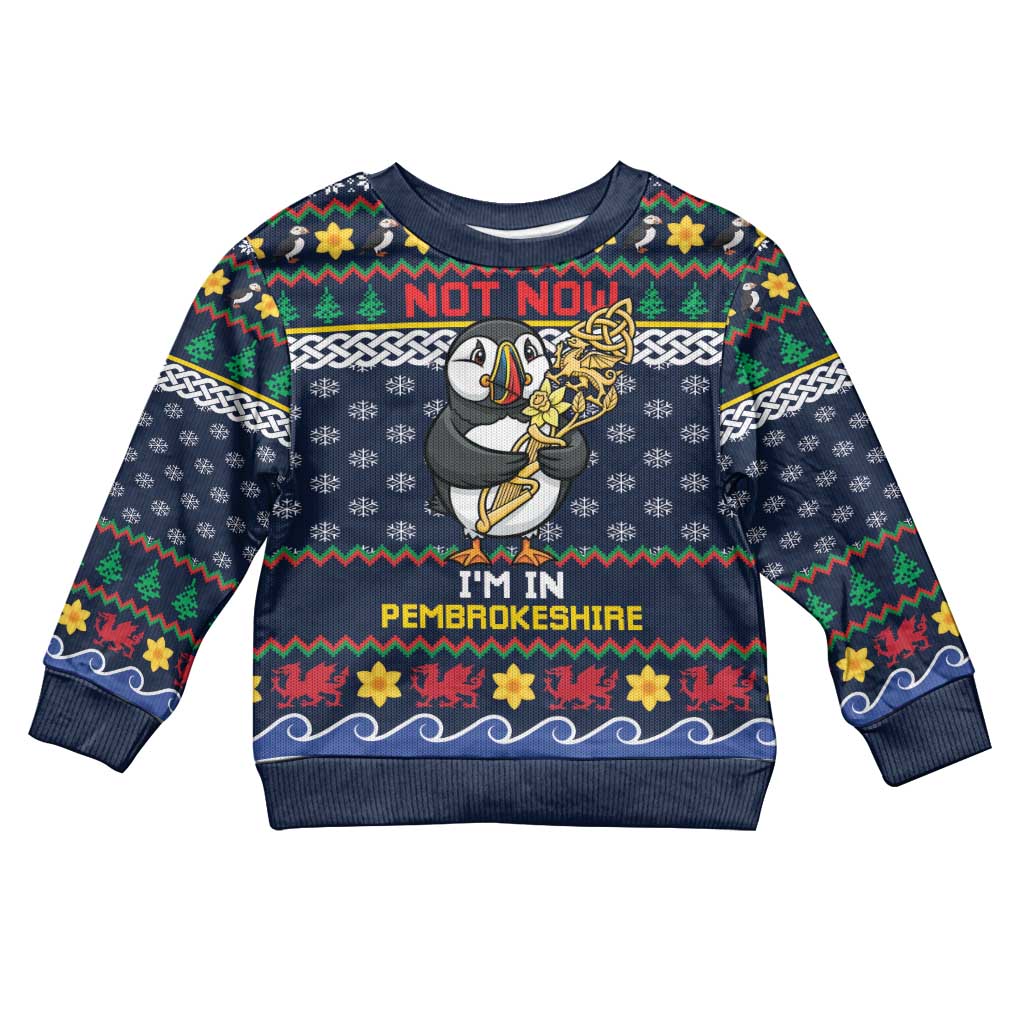 Personalized Pembrokeshire Wales Christmas Kid Ugly Christmas Sweater The Lovespoon Puffin - Wonder Print Shop