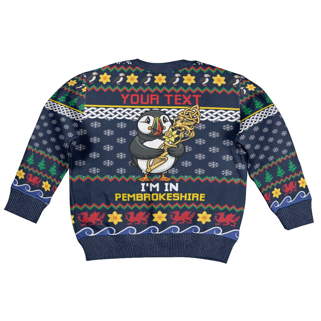 Personalized Pembrokeshire Wales Christmas Kid Ugly Christmas Sweater The Lovespoon Puffin - Wonder Print Shop