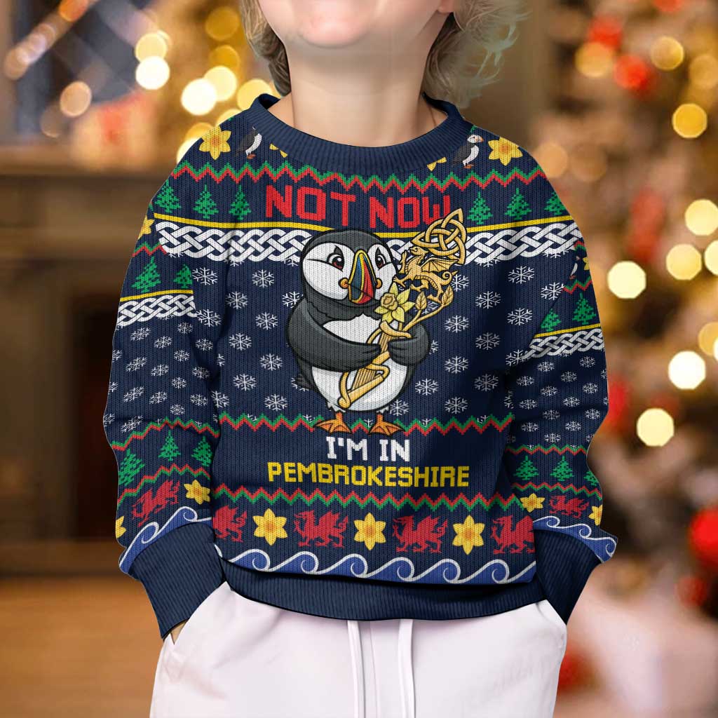 Personalized Pembrokeshire Wales Christmas Kid Ugly Christmas Sweater The Lovespoon Puffin - Wonder Print Shop