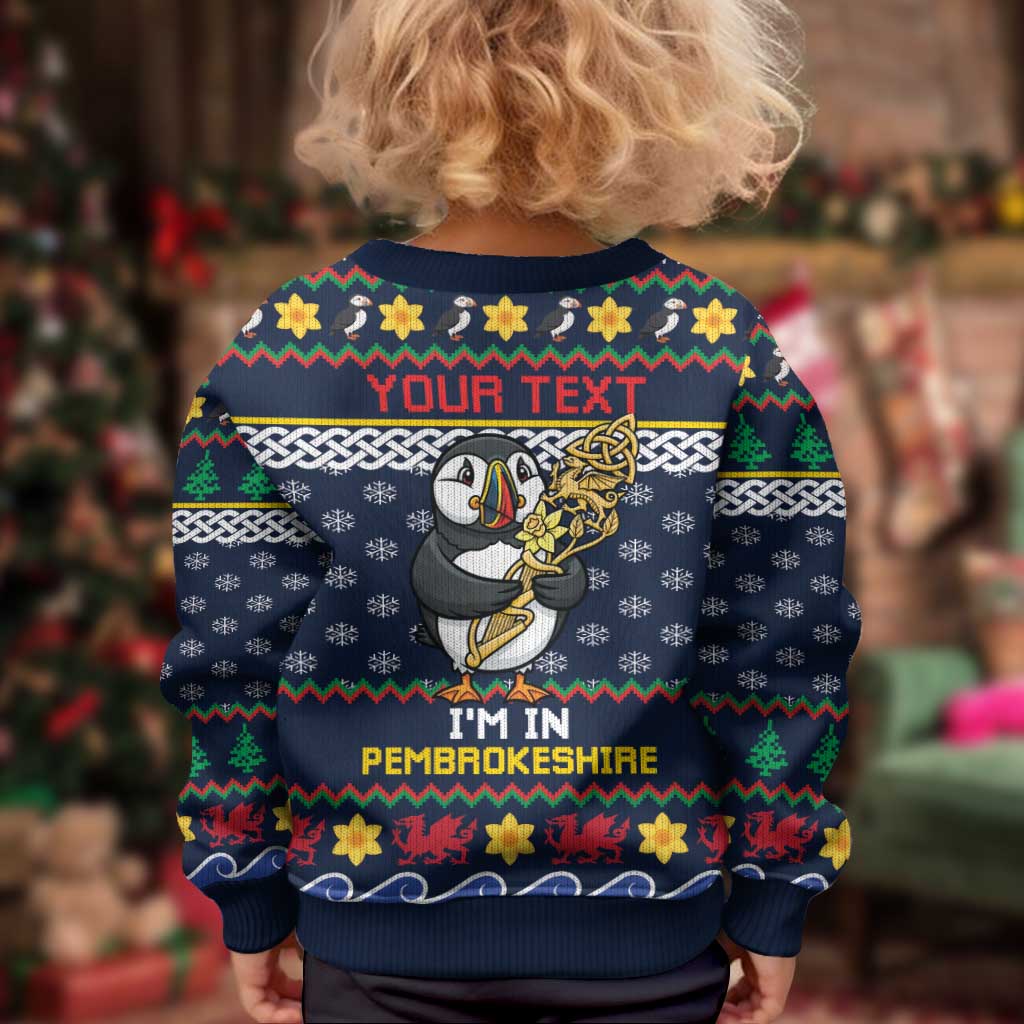 Personalized Pembrokeshire Wales Christmas Kid Ugly Christmas Sweater The Lovespoon Puffin - Wonder Print Shop