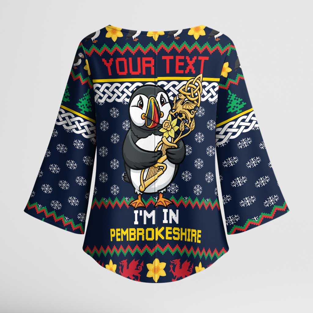 Personalized Pembrokeshire Wales Christmas Kimono Sleeve Blouse The Lovespoon Puffin - Wonder Print Shop