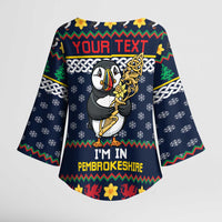 Personalized Pembrokeshire Wales Christmas Kimono Sleeve Blouse The Lovespoon Puffin - Wonder Print Shop