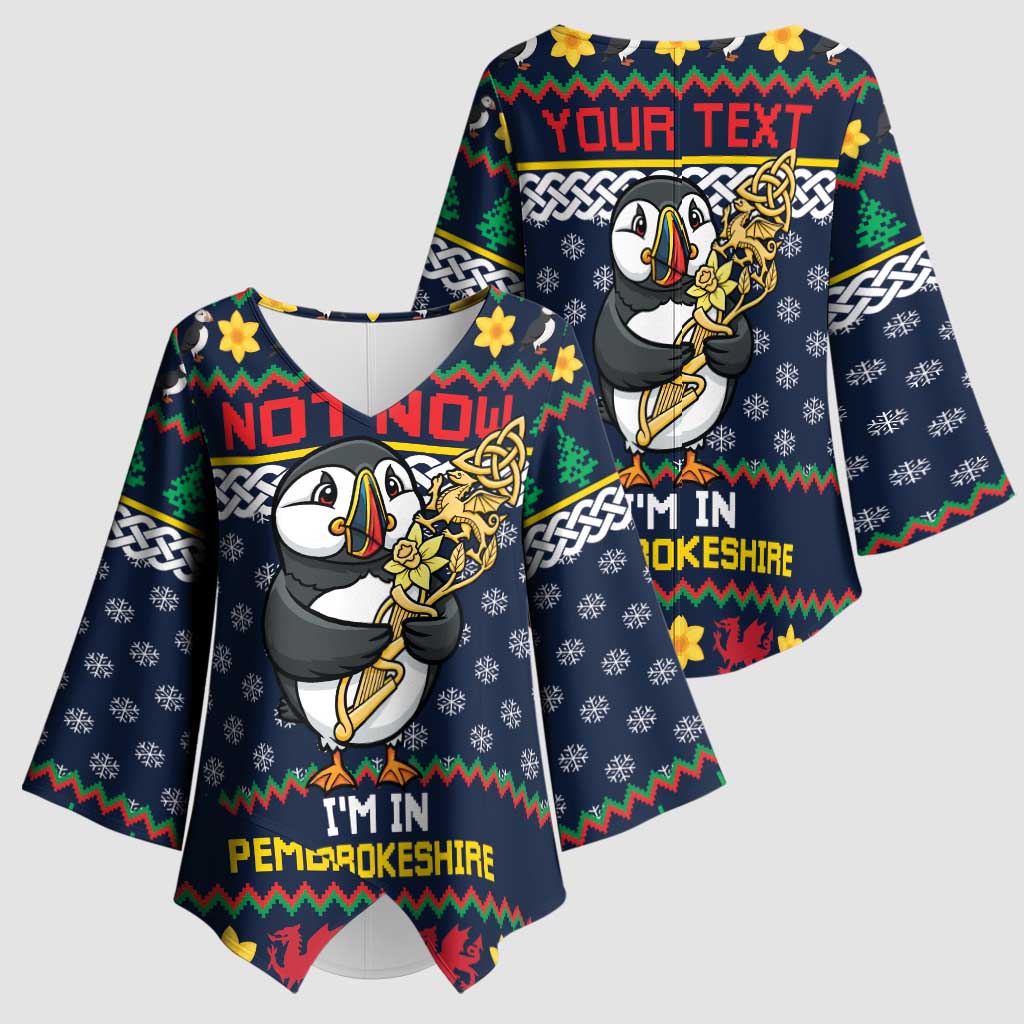 Personalized Pembrokeshire Wales Christmas Kimono Sleeve Blouse The Lovespoon Puffin - Wonder Print Shop