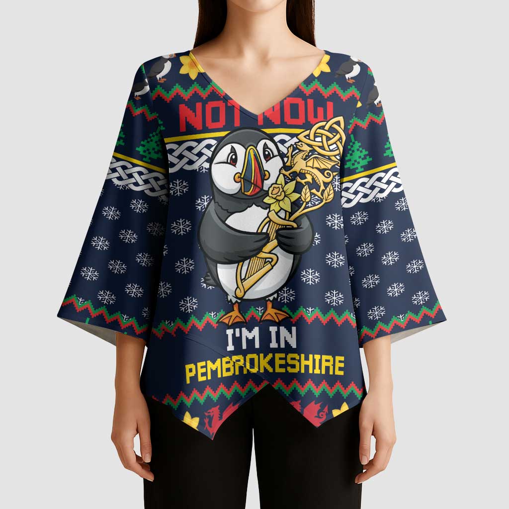 Personalized Pembrokeshire Wales Christmas Kimono Sleeve Blouse The Lovespoon Puffin - Wonder Print Shop