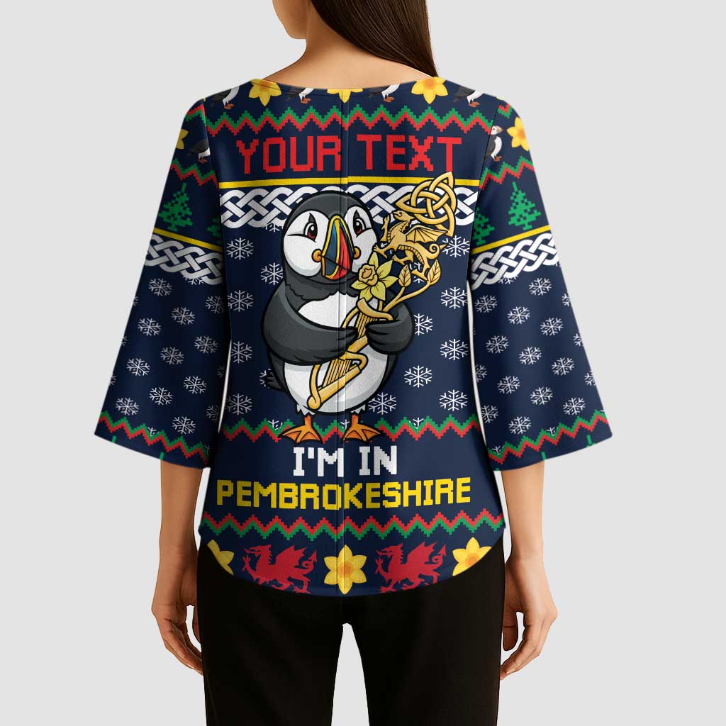 Personalized Pembrokeshire Wales Christmas Kimono Sleeve Blouse The Lovespoon Puffin - Wonder Print Shop