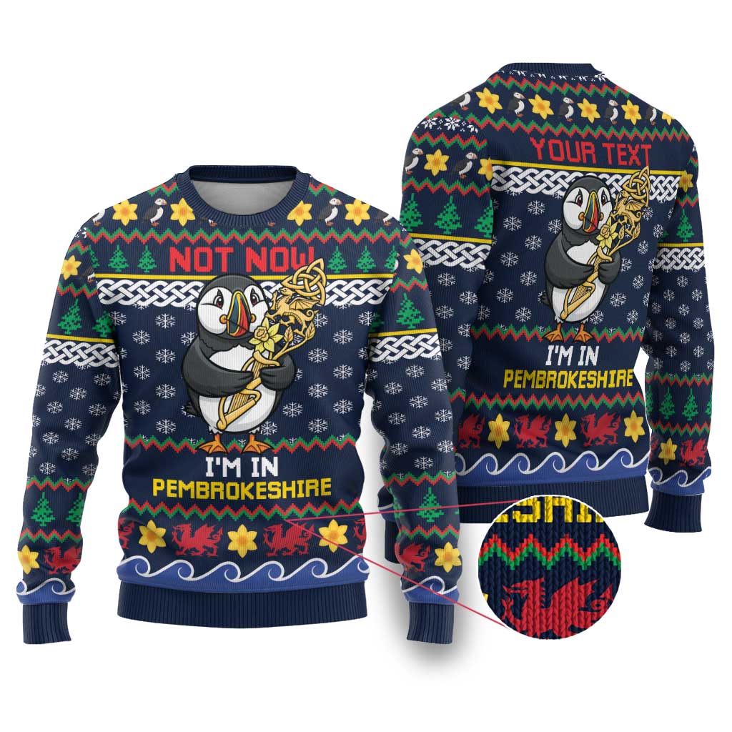Personalized Pembrokeshire Wales Christmas Ugly Christmas Sweater The Lovespoon Puffin - Wonder Print Shop