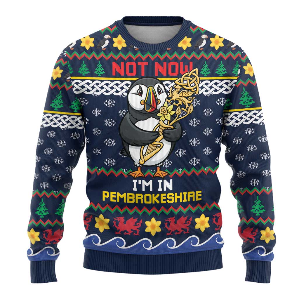 Personalized Pembrokeshire Wales Christmas Ugly Christmas Sweater The Lovespoon Puffin - Wonder Print Shop