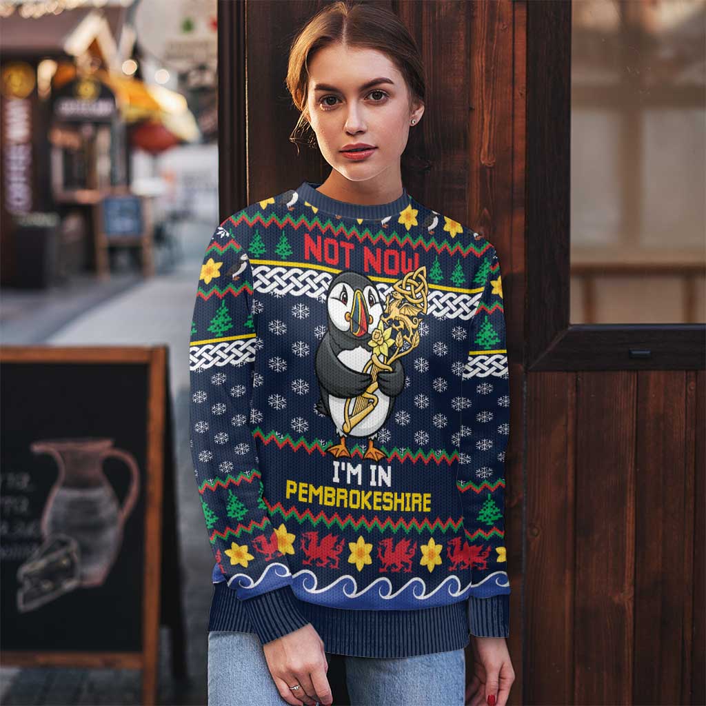 Personalized Pembrokeshire Wales Christmas Ugly Christmas Sweater The Lovespoon Puffin - Wonder Print Shop