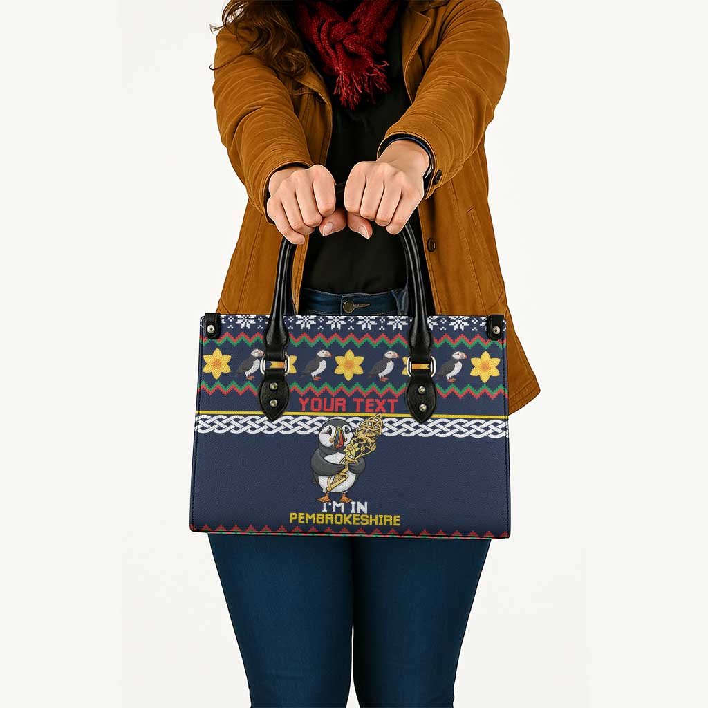 Personalized Pembrokeshire Wales Christmas Leather Bag The Lovespoon Puffin - Wonder Print Shop