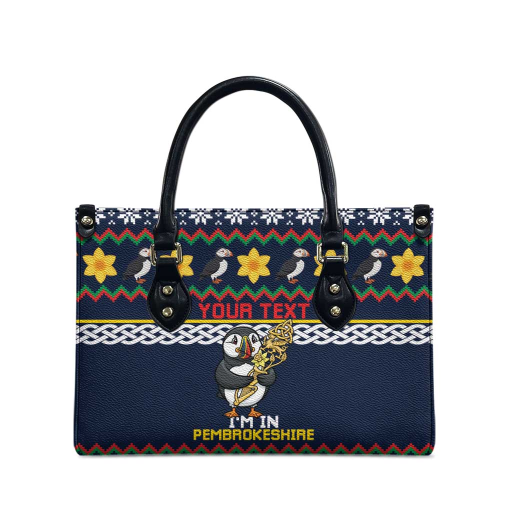 Personalized Pembrokeshire Wales Christmas Leather Bag The Lovespoon Puffin - Wonder Print Shop