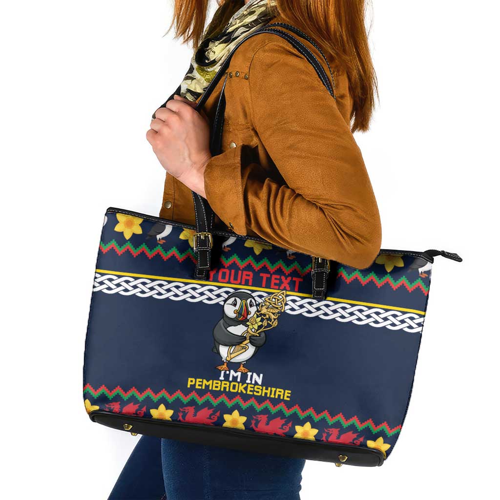 Personalized Pembrokeshire Wales Christmas Leather Tote Bag The Lovespoon Puffin - Wonder Print Shop