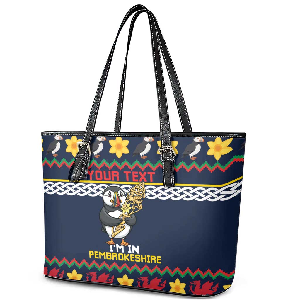Personalized Pembrokeshire Wales Christmas Leather Tote Bag The Lovespoon Puffin - Wonder Print Shop