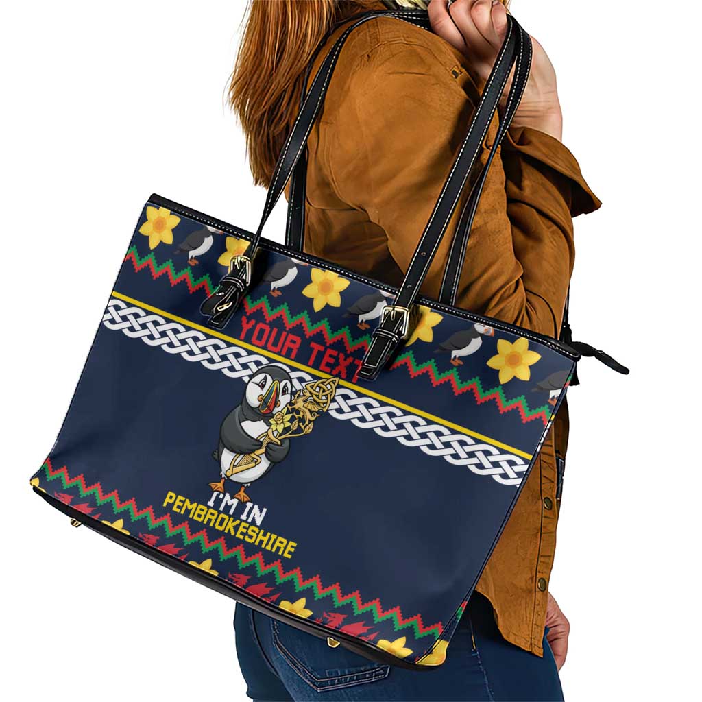Personalized Pembrokeshire Wales Christmas Leather Tote Bag The Lovespoon Puffin - Wonder Print Shop