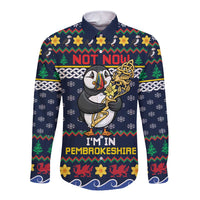 Personalized Pembrokeshire Wales Christmas Long Sleeve Button Shirt The Lovespoon Puffin - Wonder Print Shop