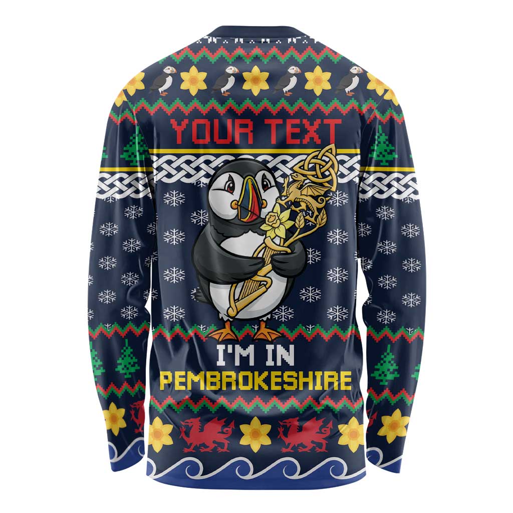 Personalized Pembrokeshire Wales Christmas Long Sleeve Shirt The Lovespoon Puffin - Wonder Print Shop