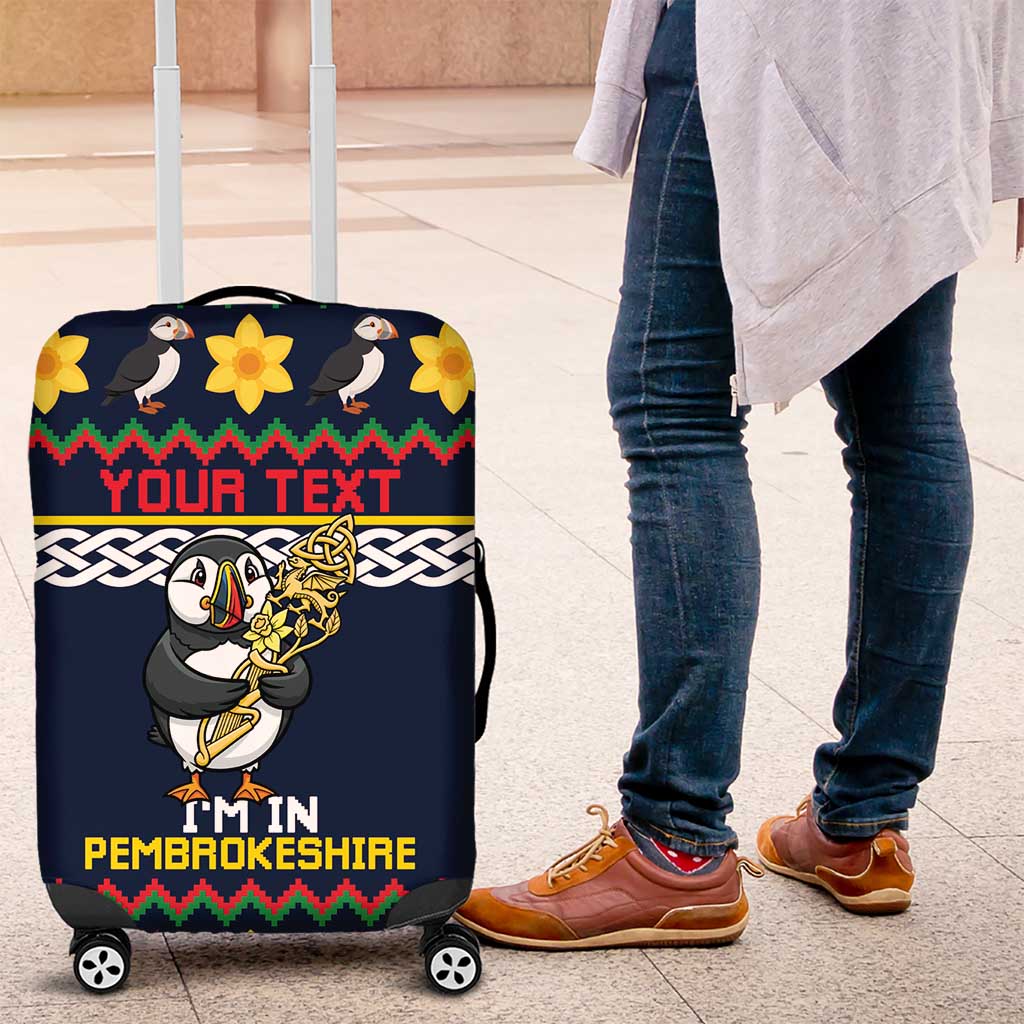 Personalized Pembrokeshire Wales Christmas Luggage Cover The Lovespoon Puffin - Wonder Print Shop
