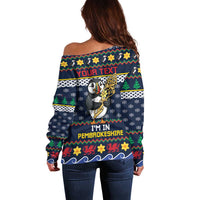 Personalized Pembrokeshire Wales Christmas Off Shoulder Sweater The Lovespoon Puffin - Wonder Print Shop