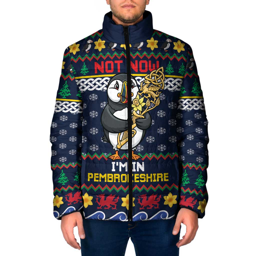 Personalized Pembrokeshire Wales Christmas Padded Jacket The Lovespoon Puffin - Wonder Print Shop
