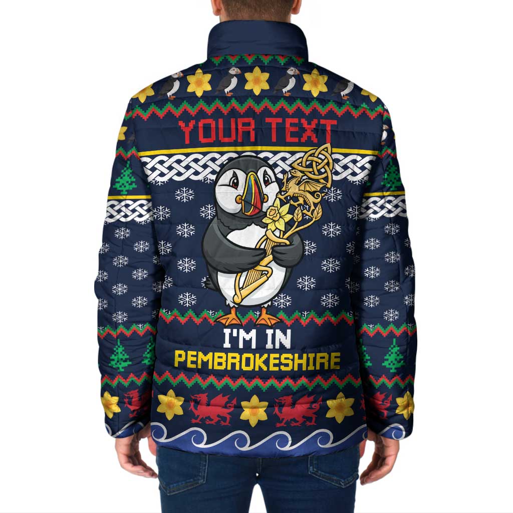 Personalized Pembrokeshire Wales Christmas Padded Jacket The Lovespoon Puffin - Wonder Print Shop