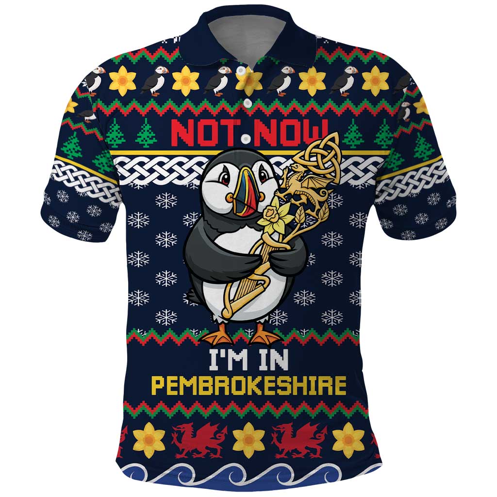 Personalized Pembrokeshire Wales Christmas Polo Shirt The Lovespoon Puffin - Wonder Print Shop