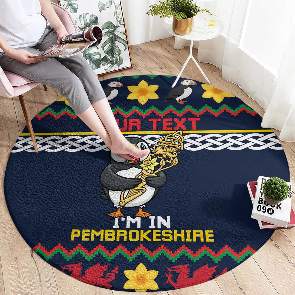 Personalized Pembrokeshire Wales Christmas Round Carpet The Lovespoon Puffin - Wonder Print Shop