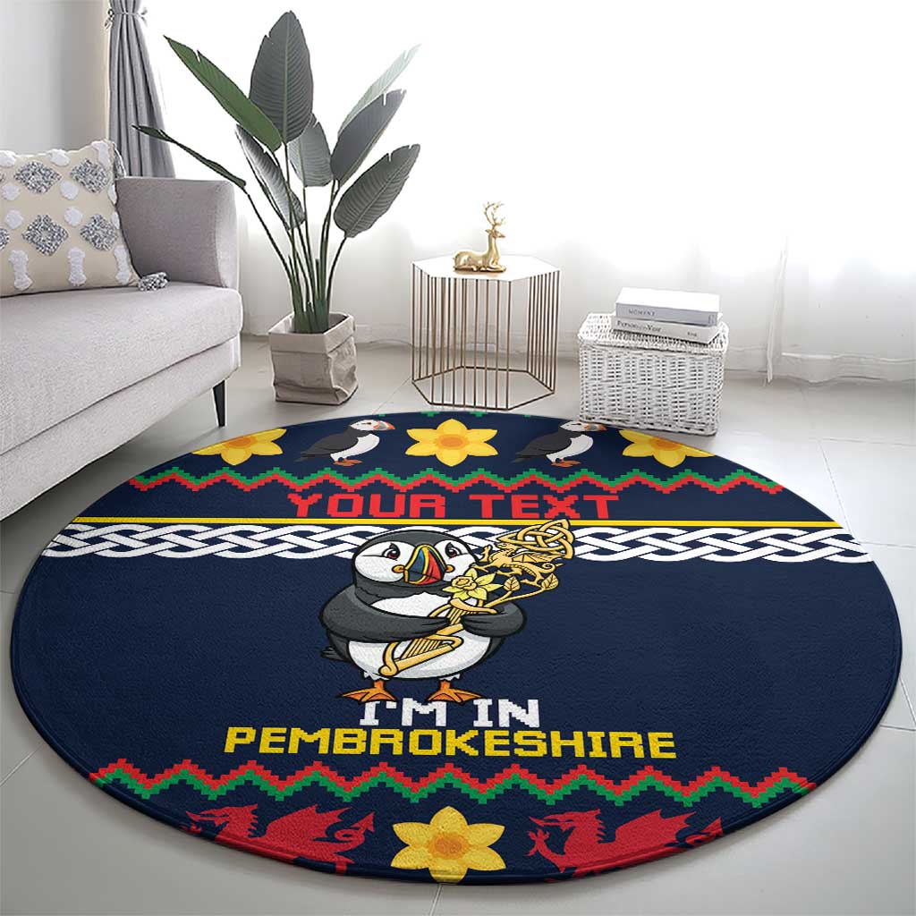 Personalized Pembrokeshire Wales Christmas Round Carpet The Lovespoon Puffin - Wonder Print Shop
